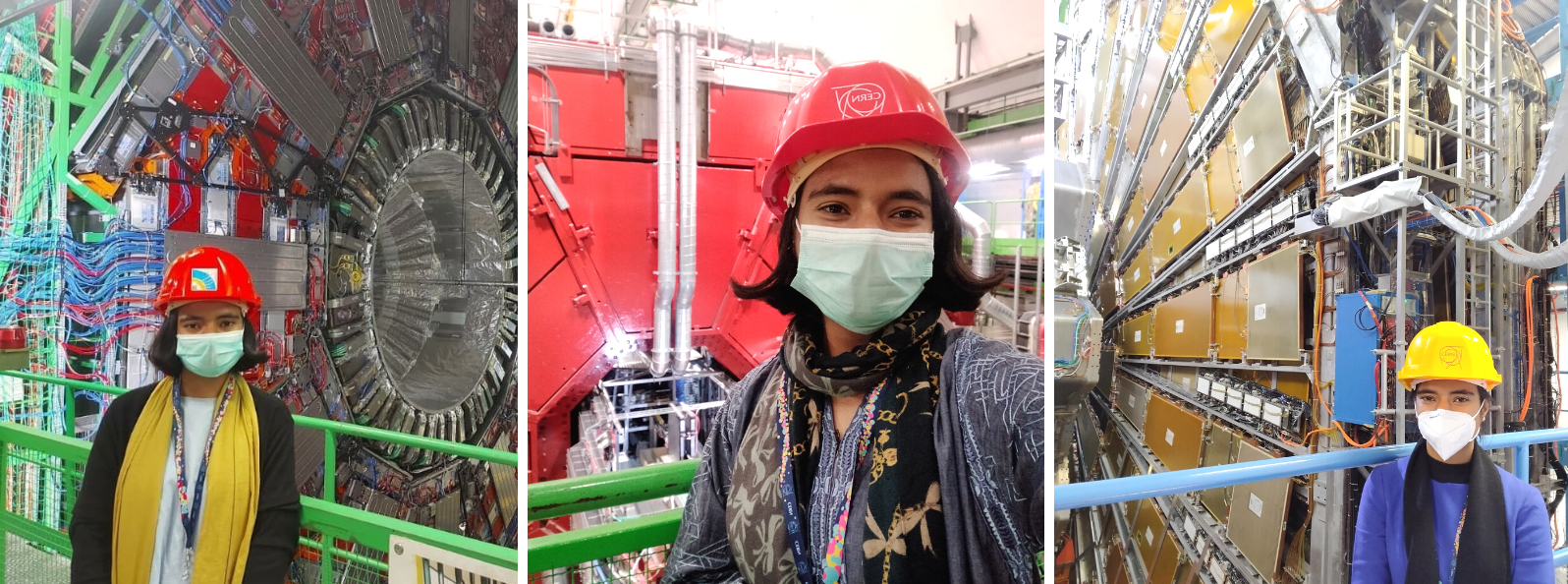 Photos of Isma in front of 3 CERN detectors