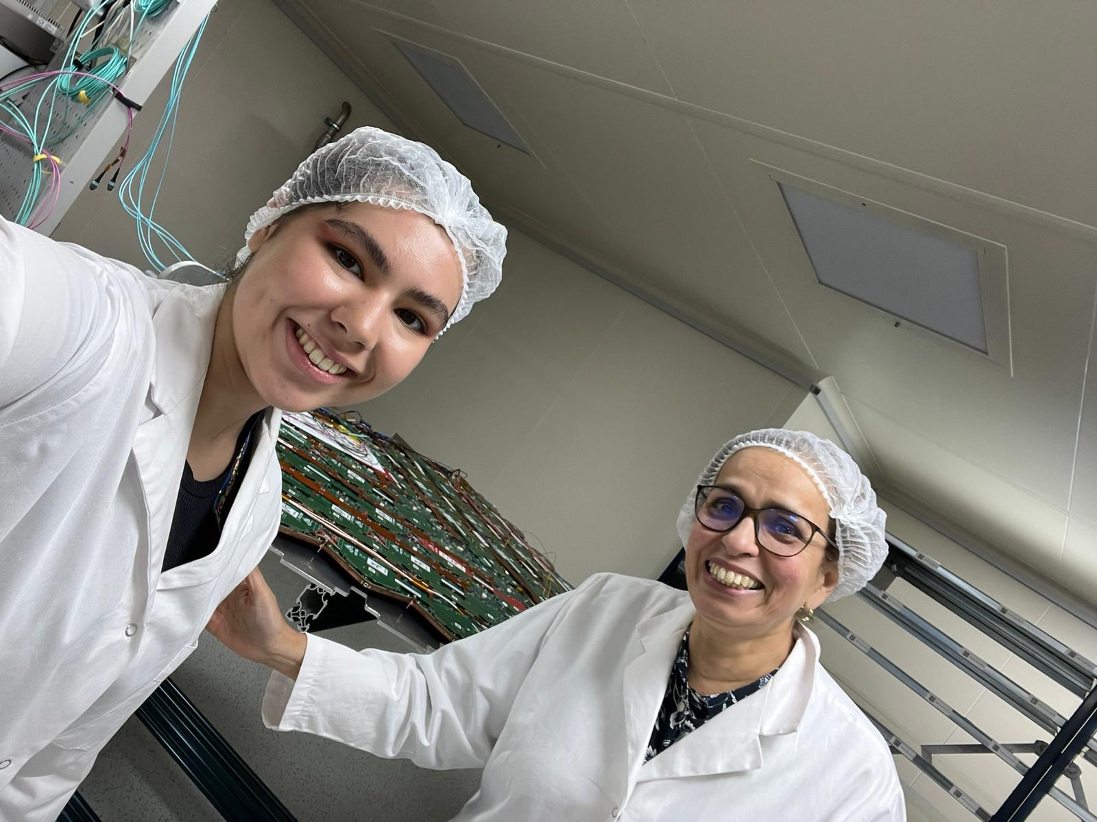Palma and Amina inside the HGCAL lab