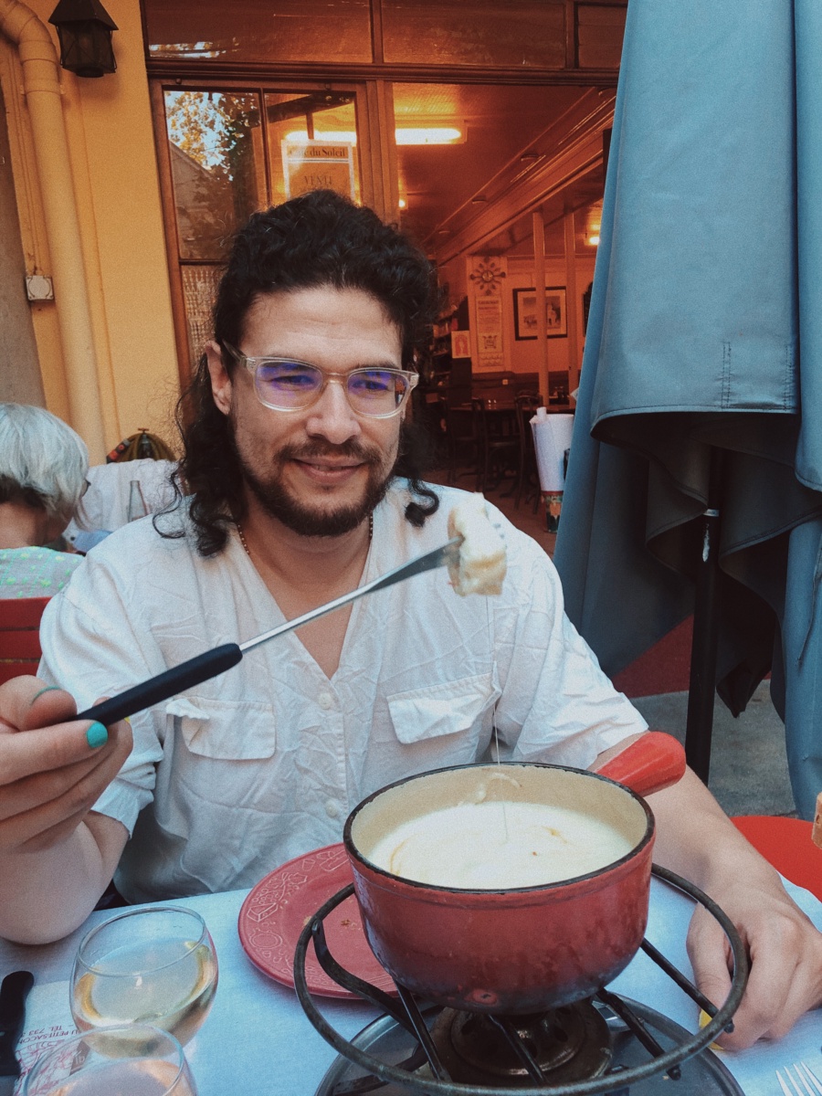 Johan enjoying Cheese in Switzerland