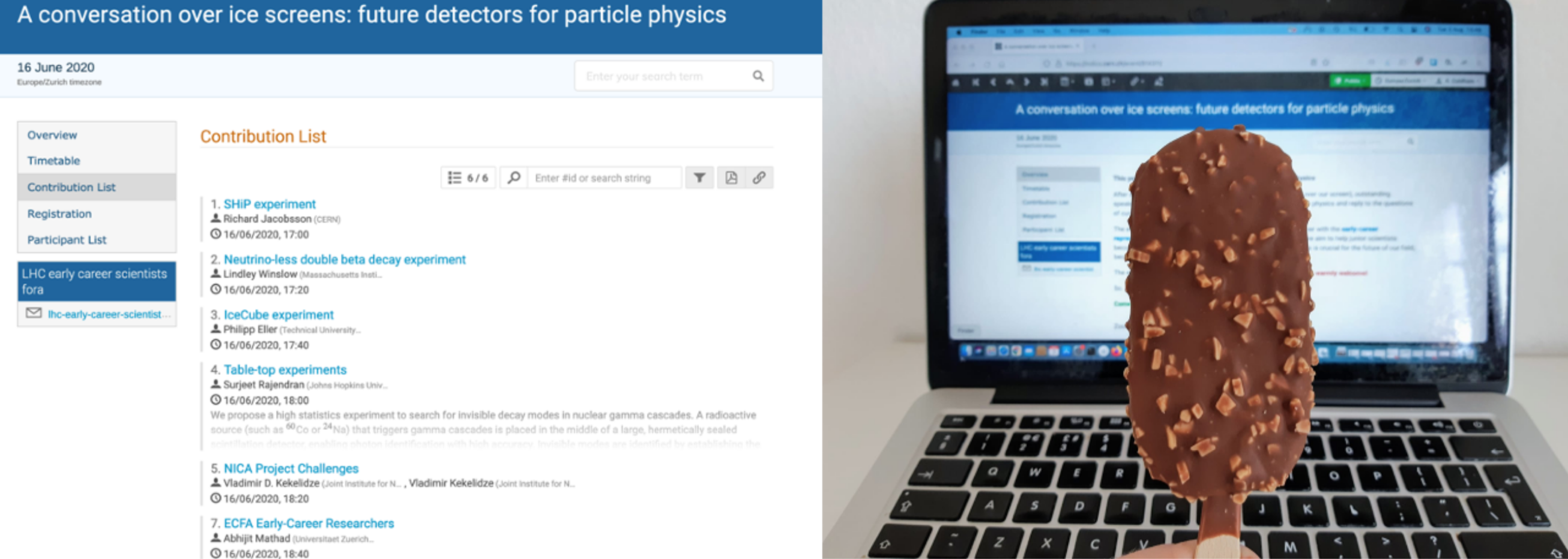  Left: The agenda for the LHC ECSF Ice Cream Event in June 2020. Right: Ice cream!