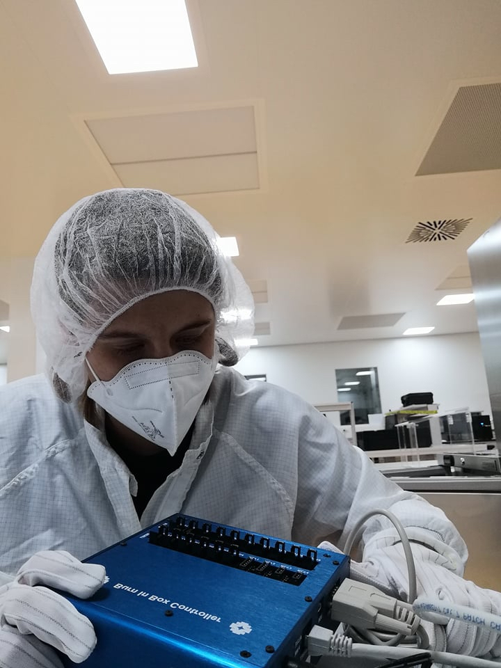 Working in DAF (Detector Assembly Facility) with the controller board for the Burn-in setup at DESY. Burn-in setup is used to perform thermal cycles on the Outer Tracker modules to test them at operation temperature (-33C). 