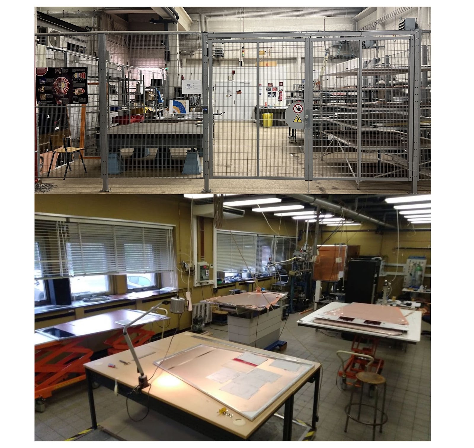 The UGent CMS-RPC lab (top) and detector assembly room (bottom).